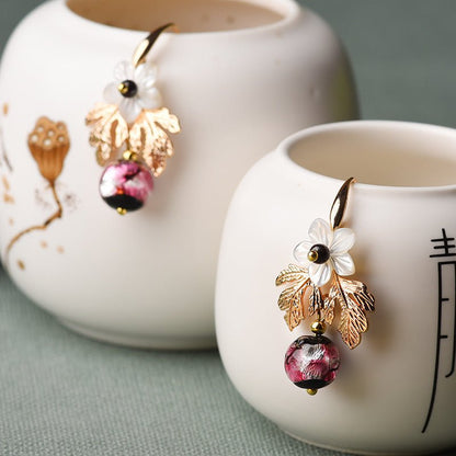 Gu Shu Qian Teng Plated 14K Gold Earrings Ginkgo Bells Of Ireland Vintage Fashion Earrings-Jewearrings