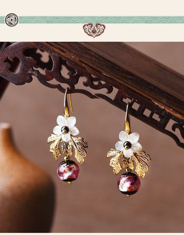 Gu Shu Qian Teng Plated 14K Gold Earrings Ginkgo Bells Of Ireland Vintage Fashion Earrings-Jewearrings