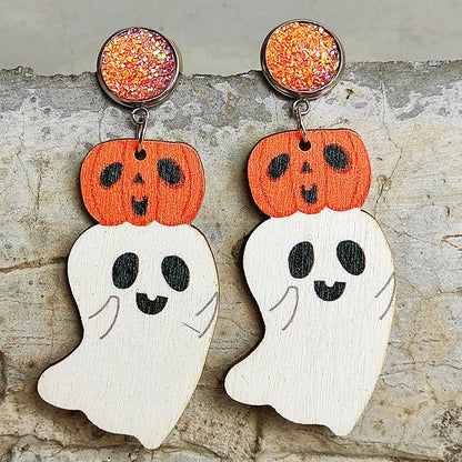 Halloween Cute Pumpkin Earrings Reading Ghost Bow-Jewearrings