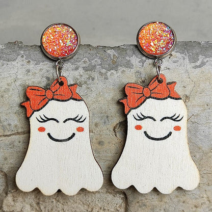 Halloween Cute Pumpkin Earrings Reading Ghost Bow-Jewearrings