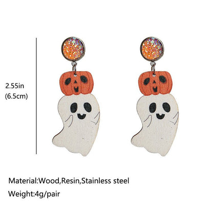 Halloween Cute Pumpkin Earrings Reading Ghost Bow-Jewearrings