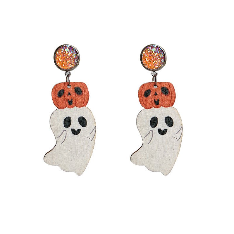 Halloween Cute Pumpkin Earrings Reading Ghost Bow-Jewearrings