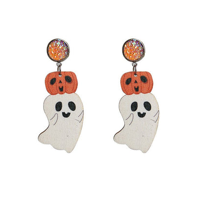 Halloween Cute Pumpkin Earrings Reading Ghost Bow-Jewearrings