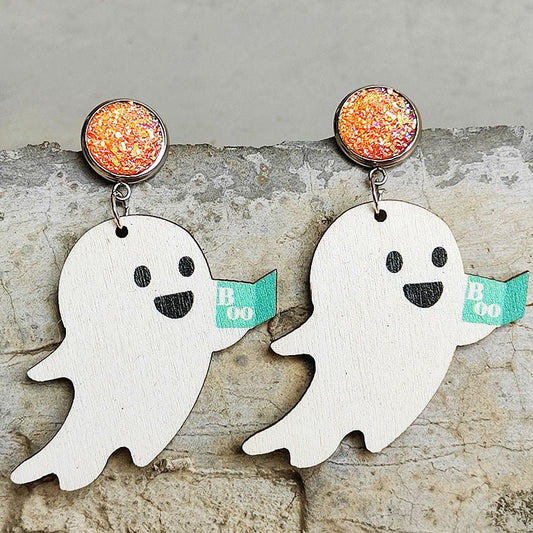 Halloween Cute Pumpkin Earrings Reading Ghost Bow-Jewearrings