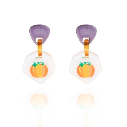 Halloween Pumpkin Earrings Color Printing Acrylic Board Jewelry-Jewearrings