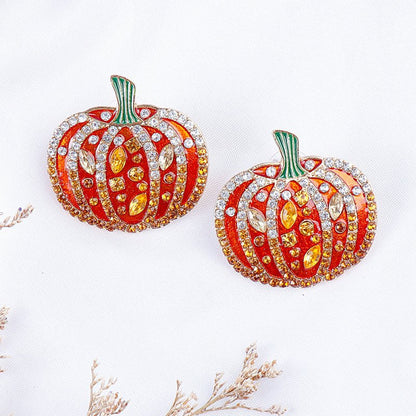 Halloween Pumpkin Earrings Fun Smiley Face Diamond Fashion Stud Earrings-Jewearrings