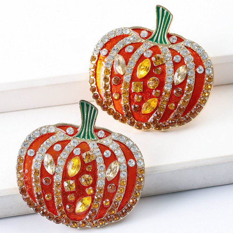 Halloween Pumpkin Earrings Fun Smiley Face Diamond Fashion Stud Earrings-Jewearrings