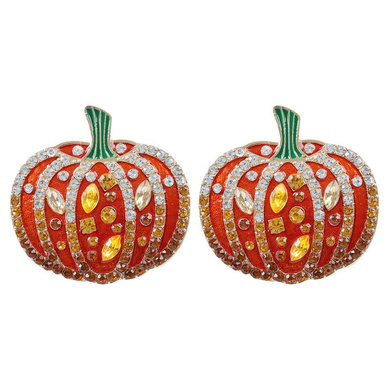 Halloween Pumpkin Earrings Fun Smiley Face Diamond Fashion Stud Earrings-Jewearrings