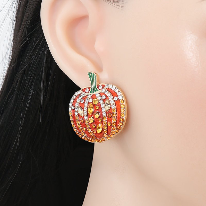 Halloween Pumpkin Earrings Fun Smiley Face Diamond Fashion Stud Earrings-Jewearrings