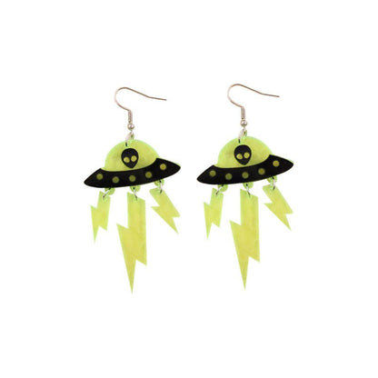 Halloween Ufo Funny Alien Fluorescent Acrylic Lightning Earrings-Jewearrings