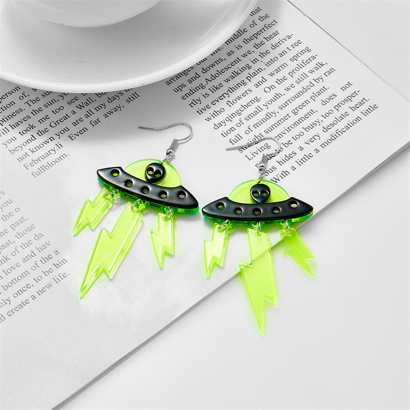 Halloween Ufo Funny Alien Fluorescent Acrylic Lightning Earrings-Jewearrings