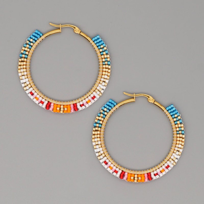 Hand-woven Colorful Bohemian Ethnic Style Big Hoop Earrings-Jewearrings