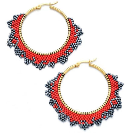 Hand-woven Colorful Bohemian Ethnic Style Big Hoop Earrings-Jewearrings