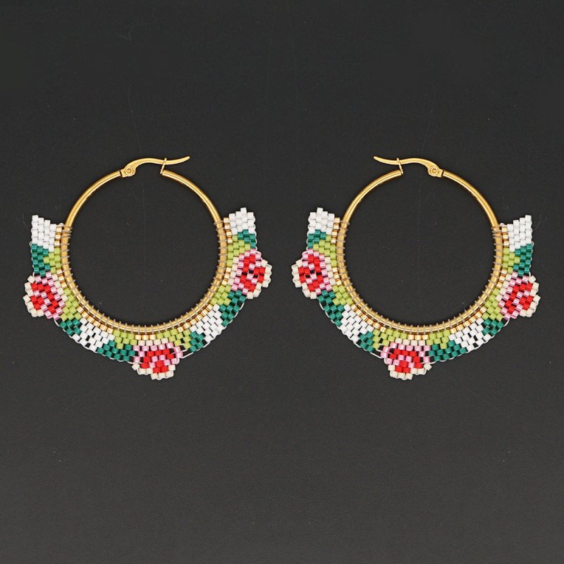 Hand-woven Colorful Bohemian Ethnic Style Big Hoop Earrings-Jewearrings