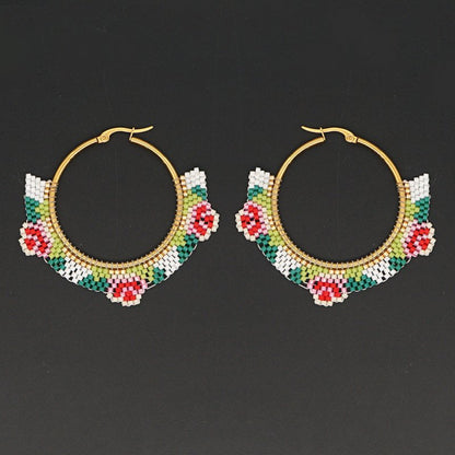 Hand-woven Colorful Bohemian Ethnic Style Big Hoop Earrings-Jewearrings