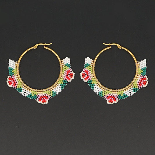 Hand-woven Colorful Bohemian Ethnic Style Big Hoop Earrings-Jewearrings