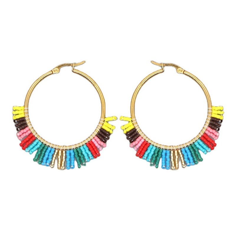 Hand-woven Colorful Bohemian Ethnic Style Big Hoop Earrings-Jewearrings