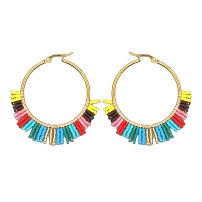 Hand-woven Colorful Bohemian Ethnic Style Big Hoop Earrings-Jewearrings