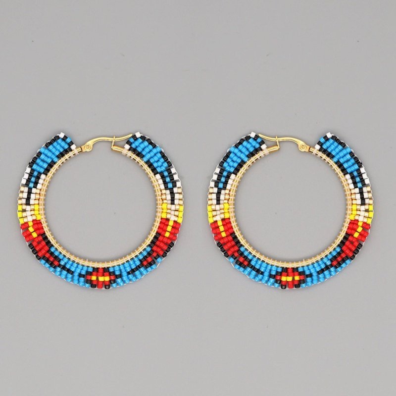 Hand-woven Colorful Bohemian Ethnic Style Big Hoop Earrings-Jewearrings