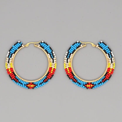 Hand-woven Colorful Bohemian Ethnic Style Big Hoop Earrings-Jewearrings