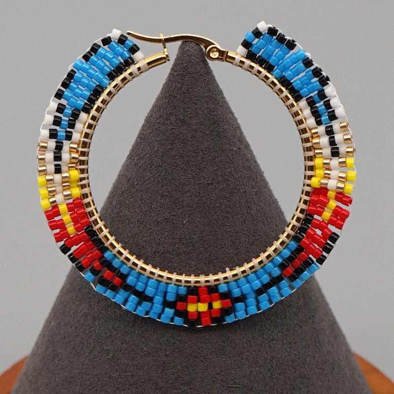 Hand-woven Colorful Geometric Ethnic Style Big Hoop Earrings-Jewearrings