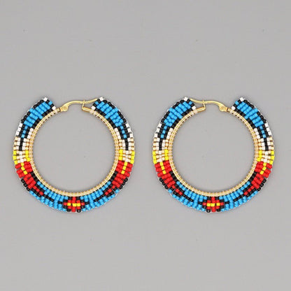 Hand-woven Colorful Geometric Ethnic Style Big Hoop Earrings-Jewearrings