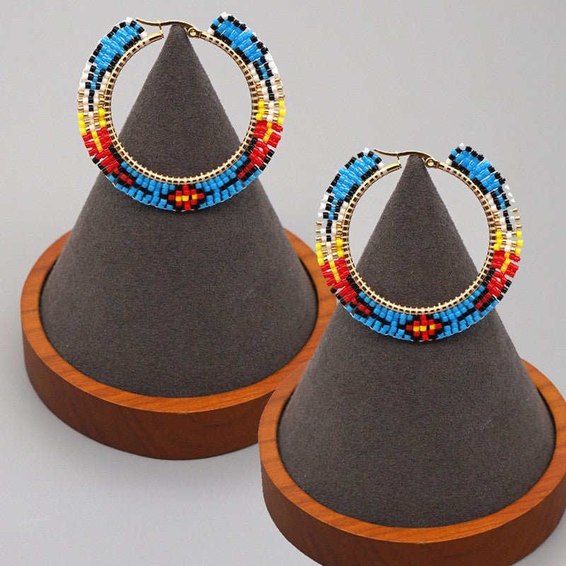 Hand-woven Colorful Geometric Ethnic Style Big Hoop Earrings-Jewearrings