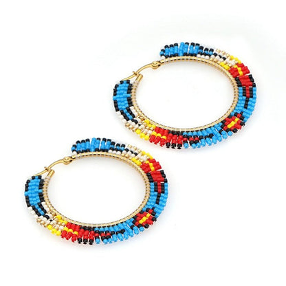 Hand-woven Colorful Geometric Ethnic Style Big Hoop Earrings-Jewearrings