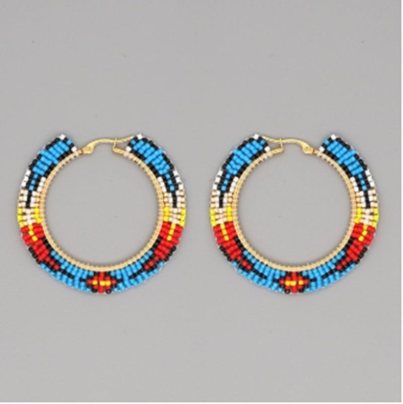 Hand-woven Colorful Geometric Ethnic Style Big Hoop Earrings-Jewearrings