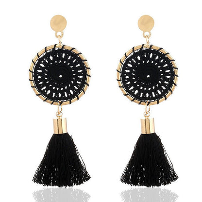 Hand Woven Dreamcatcher Hoop Drop Earrings-Jewearrings