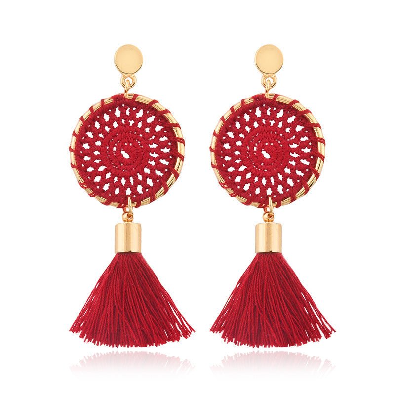 Hand Woven Dreamcatcher Hoop Drop Earrings-Jewearrings