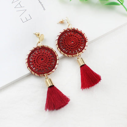 Hand Woven Dreamcatcher Hoop Drop Earrings-Jewearrings