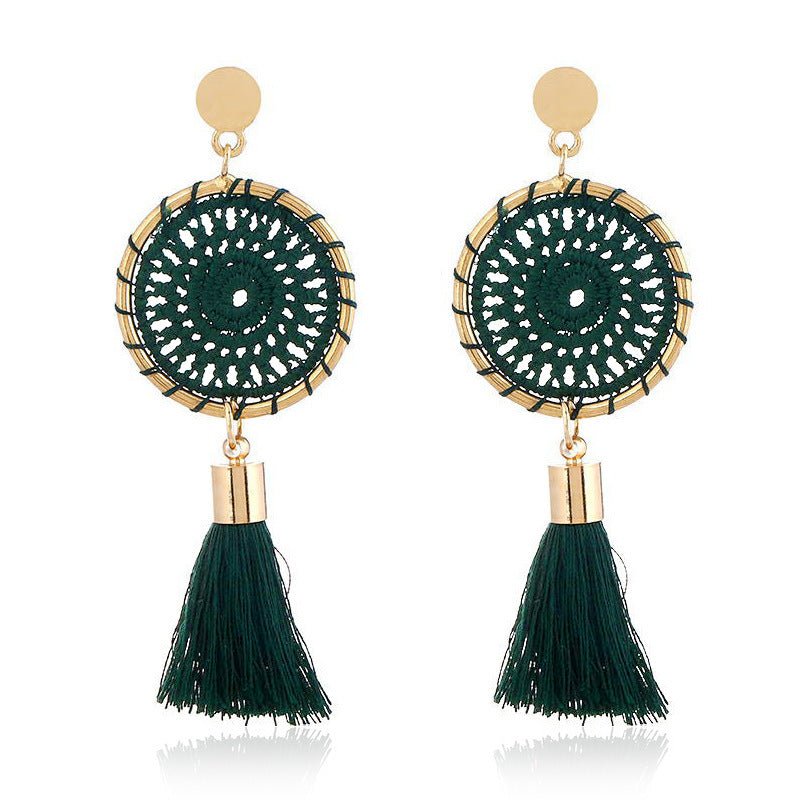 Hand Woven Dreamcatcher Hoop Drop Earrings-Jewearrings