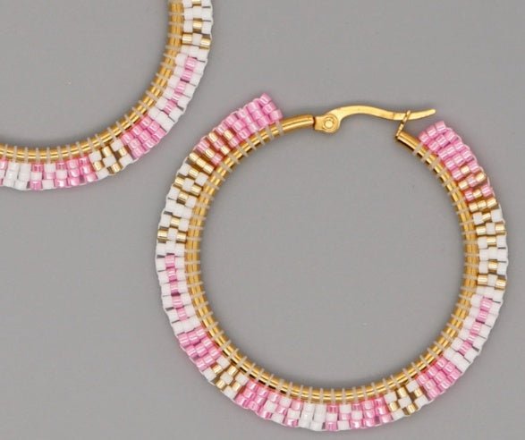 Hand-woven Large Hoop Earrings With Rice Beads-Jewearrings