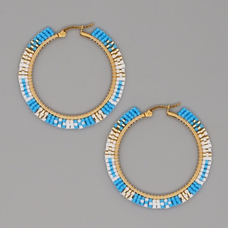 Hand-woven Large Hoop Earrings With Rice Beads-Jewearrings