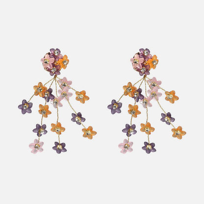 Hand-woven Small Floral Clip Diamond Tassel Earrings Flower Earrings-Jewearrings