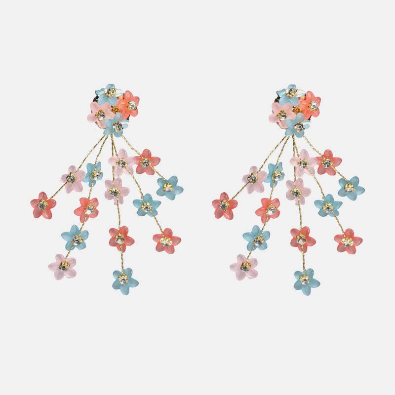 Hand-woven Small Floral Clip Diamond Tassel Earrings Flower Earrings-Jewearrings