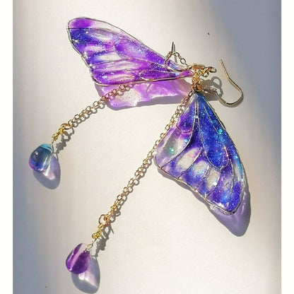 Handmade Copper Wire Epoxy Blue Purple Butterfly Wings Earrings-Jewearrings