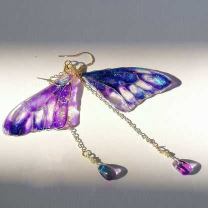 Handmade Copper Wire Epoxy Blue Purple Butterfly Wings Earrings-Jewearrings