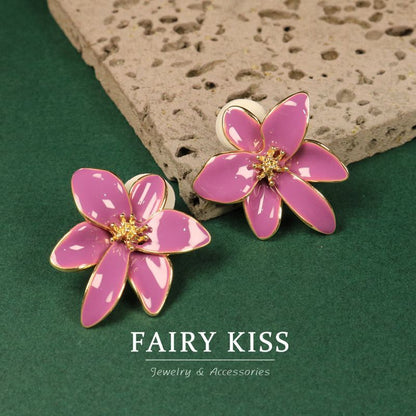 Handmade Enamel Flower Refined Grace Stud Earrings-Jewearrings