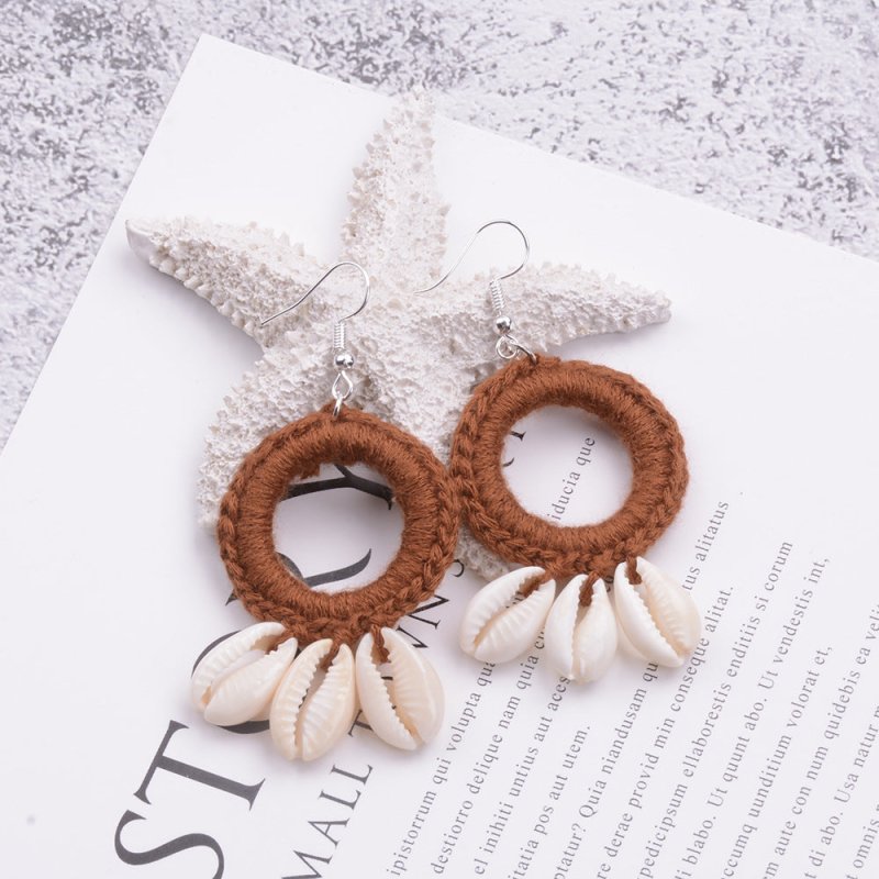 Handmade Ethnic Style Retro Braided Shell Earrings-Jewearrings