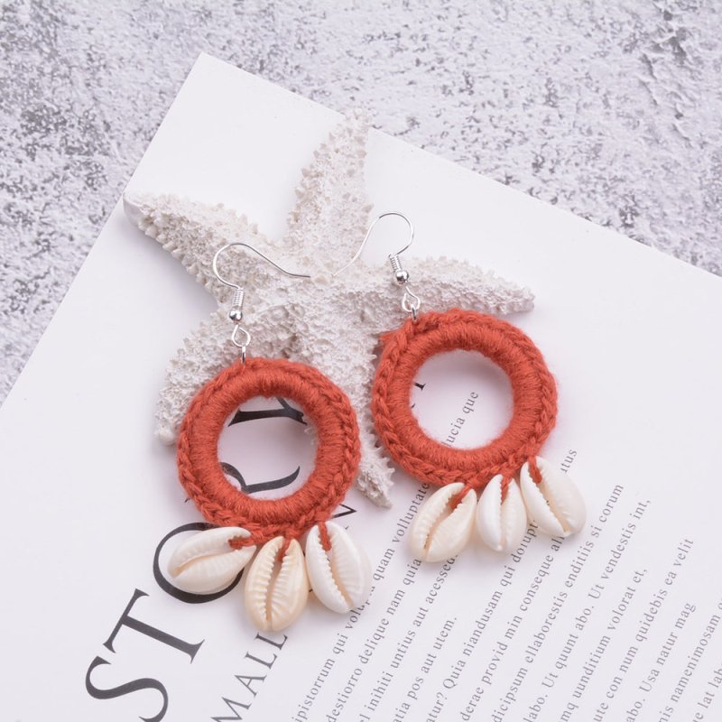 Handmade Ethnic Style Retro Braided Shell Earrings-Jewearrings