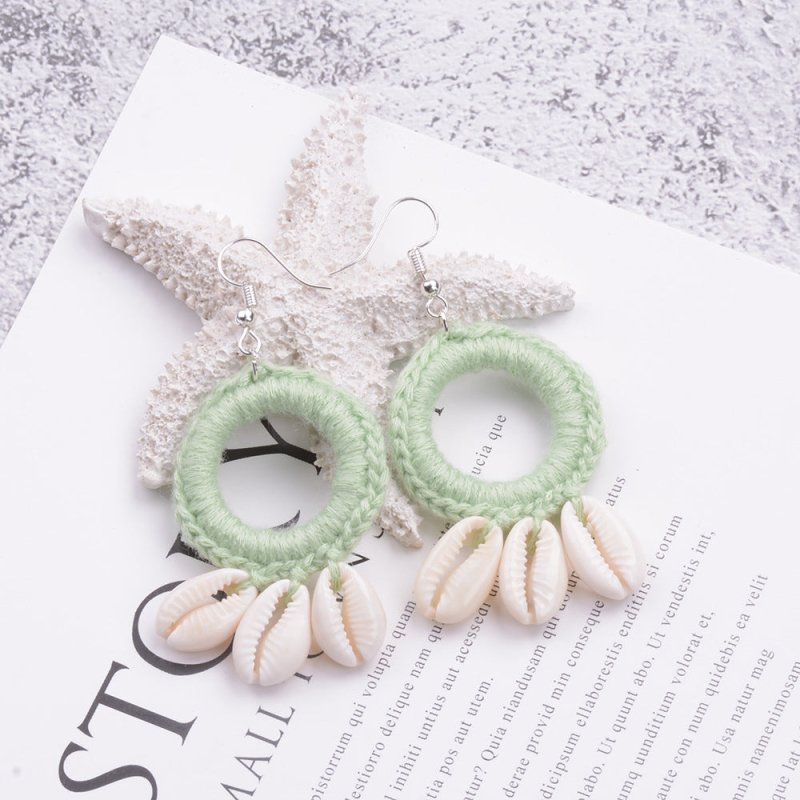 Handmade Ethnic Style Retro Braided Shell Earrings-Jewearrings