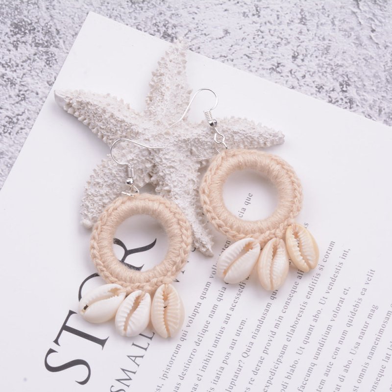 Handmade Ethnic Style Retro Braided Shell Earrings-Jewearrings