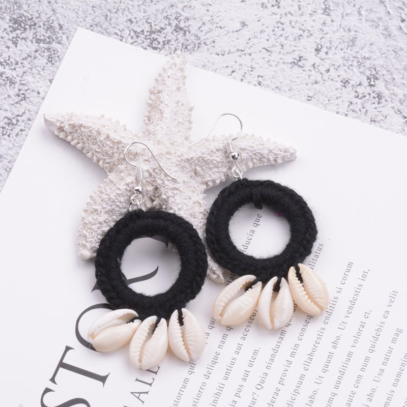 Handmade Ethnic Style Retro Braided Shell Earrings-Jewearrings