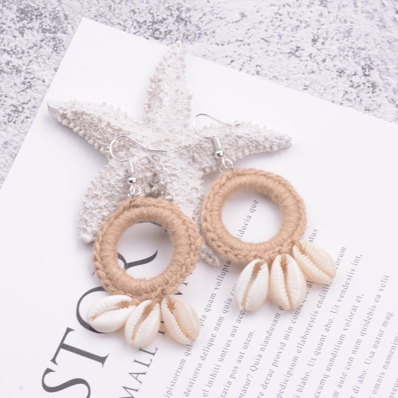 Handmade Ethnic Style Retro Braided Shell Earrings-Jewearrings