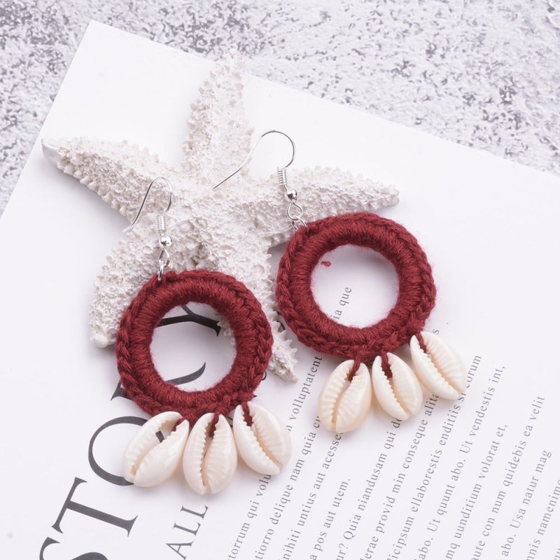 Handmade Ethnic Style Retro Braided Shell Earrings-Jewearrings