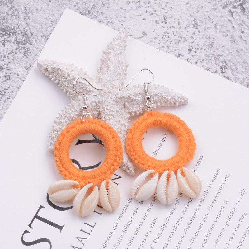 Handmade Ethnic Style Retro Braided Shell Earrings-Jewearrings