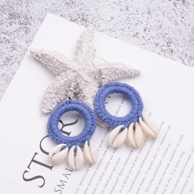 Handmade Ethnic Style Retro Braided Shell Earrings-Jewearrings