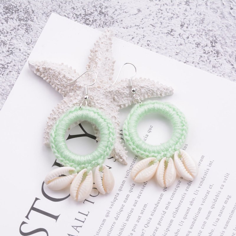 Handmade Ethnic Style Retro Braided Shell Earrings-Jewearrings